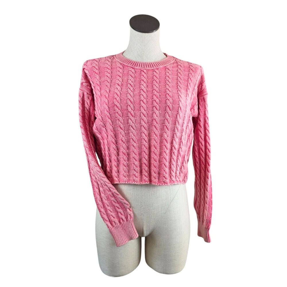 Lucky Brand Womens Pink Distressed Wash Cropped Sweater Size XS Boxy Chunky Y2K